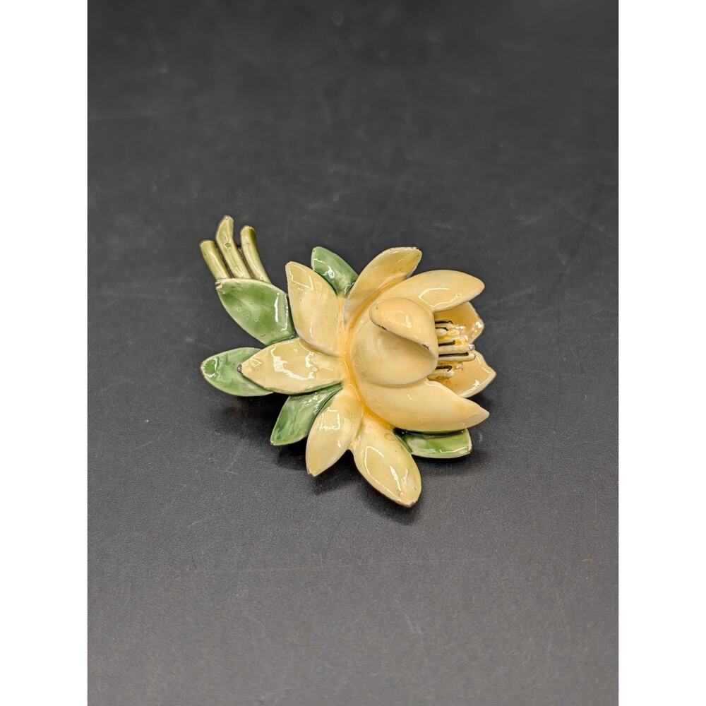 Vintage Yellow Enamel Gold-Tone Lotus Lilly Flower HAR Brooch Pin